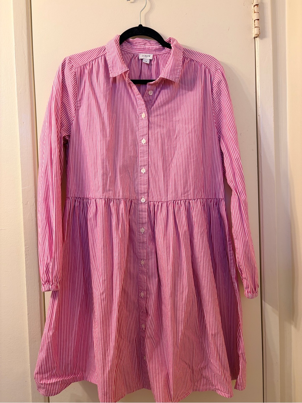 J. Crew Pink Striped Button-Front Mini Dress